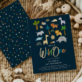 ジャングルおもしろい誕生日獣 – 1歳の誕生日 招待状