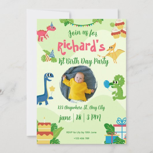 ジャングルお洒落アニマルズ1歳の招待状 招待状 (正面)