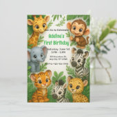 ジャングルお洒落ングルアニマルワイルドワン誕生日 招待状 (スタンド正面)