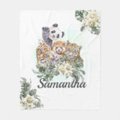 ジャングルかわいい動物モノグラム熱帯緑 フリースブランケット (正面)