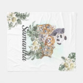 ジャングルかわいい動物モノグラム熱帯緑 フリースブランケット (正面(横))