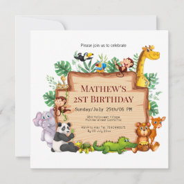 ジャングルかわいらしと野生動物lキリン誕生日 招待状