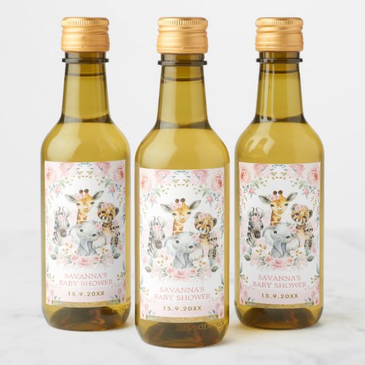 ジャングルかわいらしアニマルピンク赤面フローラの好意 ワインラベル (ボトル)