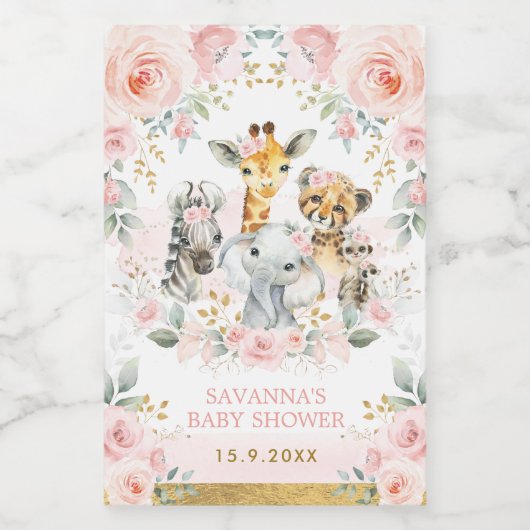 ジャングルかわいらしアニマルピンク赤面フローラの好意 ワインラベル (シングルラベル)