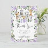 ジャングルかわいらし野生動物パープルフローラベビーガール サンキューカード (スタンド正面)