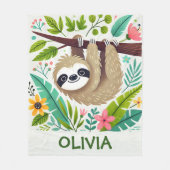 ジャングルつるの木からかわいいナマケモノ フリースブランケット (正面)