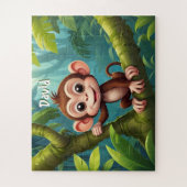 ジャングルでかわいい小さなサルパーソナライズされた ジグソーパズル (縦)