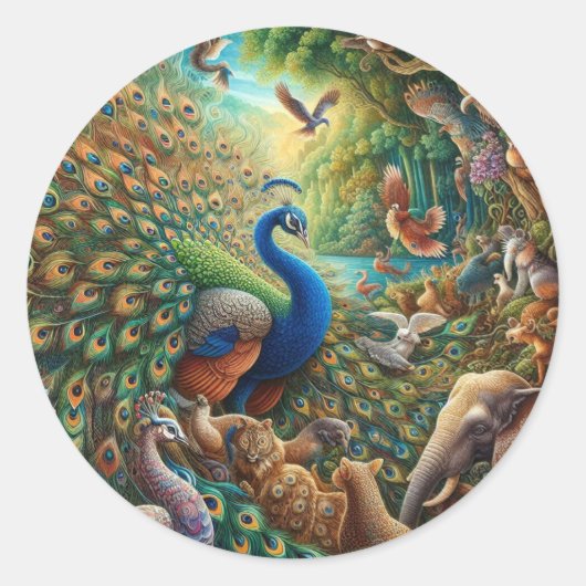 🦚✨ジャングルでのエンチャント・ピーコック・コンサート🎨🌿 ラウンドシール (正面)