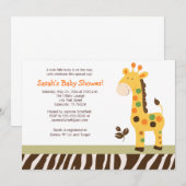 ジャングルでの楽しいキリン赤ちゃん歓迎会の招待状 招待状 (正面/裏面)