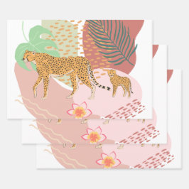 ジャングルでヒョウのママとベビー ラッピングペーパーシート