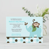 ジャングルで楽しい エレファント ご招待 - 青い点 招待状 (スタンド正面)