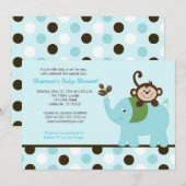 ジャングルで楽しい エレファント ご招待 - 青い点 招待状 (正面/裏面)