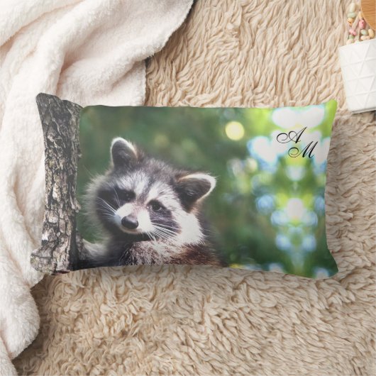 ジャングルとモノグラムの美しいアライグマ ランバークッション (ブランケット)