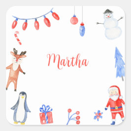 ジャングルと水の色のクリスマス スクエアシール