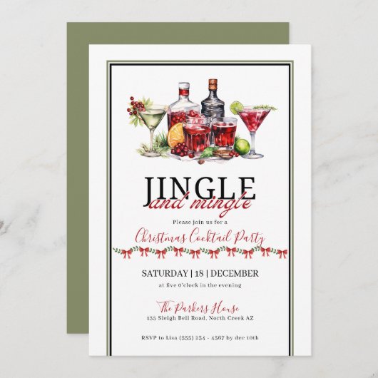 ジャングルと混ぜ合わせたクリスマスカクテルパーティー 招待状 (正面/裏面)