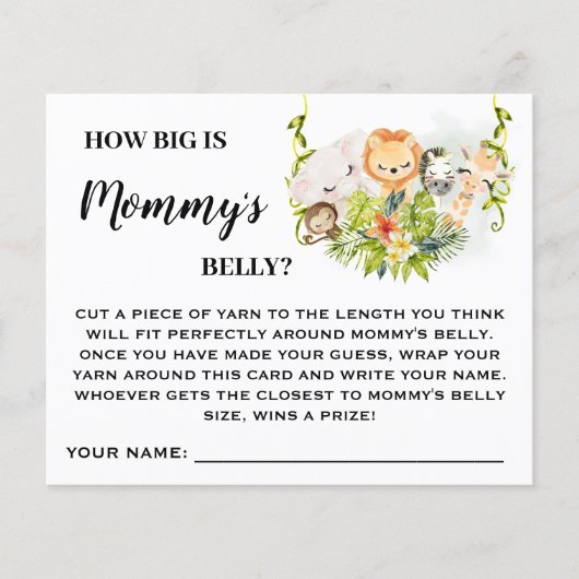 ジャングルどのように大きいmomsベリーバビーシャワーゲームカード チラシ (正面)