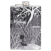 ジャングルにブラックヒョウ – 手描き、カスタム フラスク (正面)