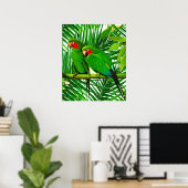 ジャングルに佇む緑のインコのカップル ポスター (ホームオフィス)