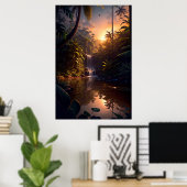 ジャングルに包まれた小さな滝 ポスター (ホームオフィス)