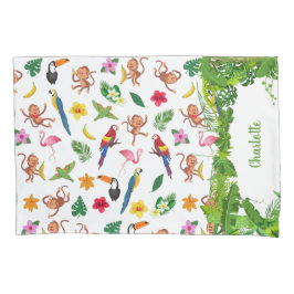 ジャングルに可愛いサルとバナナ 枕カバー