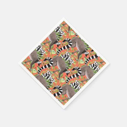 ジャングルに生息するリングや輪の尾を持つマダガスカルのレムルス スタンダードカクテルナプキン (角)