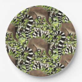 ジャングルに生息するリングや輪の尾を持つマダガスカルのレムルス ペーパープレート