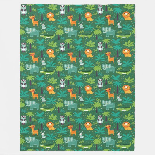 ジャングルに生息する野生動物 フリースブランケット (正面)