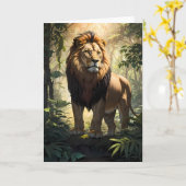ジャングルに誇りを持った立つライオン |カード カード (黄色い花)