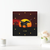 ジャングルに野生の象、黄金の点と日の出 スクエア壁時計 (ホーム)