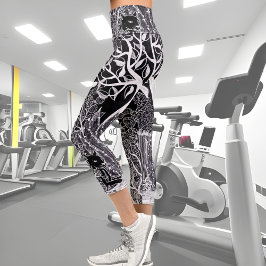 ジャングルに黒いヒョウ – 鉛筆スケッチ カプリレギンス