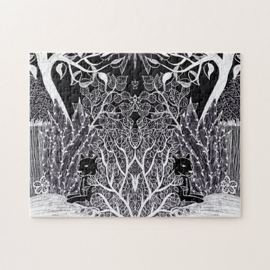 ジャングルに黒いヒョウ – 鉛筆スケッチ ジグソーパズル (横)