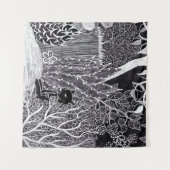 ジャングルに黒いヒョウ – 鉛筆スケッチ タペストリー (正面(横))