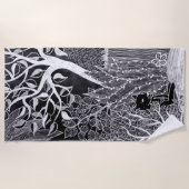 ジャングルに黒いヒョウ – 鉛筆スケッチ ビーチタオル (正面)