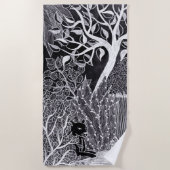 ジャングルに黒いヒョウ – 鉛筆スケッチ ビーチタオル (正面)