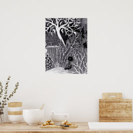 ジャングルに黒いヒョウ – 鉛筆スケッチ ポスター