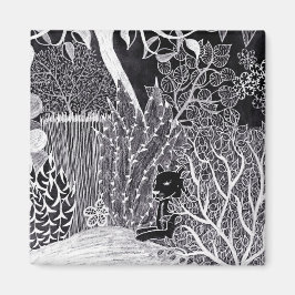 ジャングルに黒いヒョウ – 鉛筆スケッチ マグネット