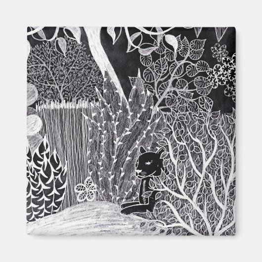 ジャングルに黒いヒョウ – 鉛筆スケッチ マグネット (正面)