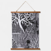 ジャングルに黒いヒョウ – 鉛筆スケッチ 吊り下げ型タペストリー (正面)