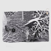 ジャングルに黒ヒョウ、手描き、カスタム ゴルフタオル (横)