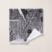 ジャングルに黒ヒョウ – 鉛筆スケッチ バスタオルセット (ウォッシュタオル)