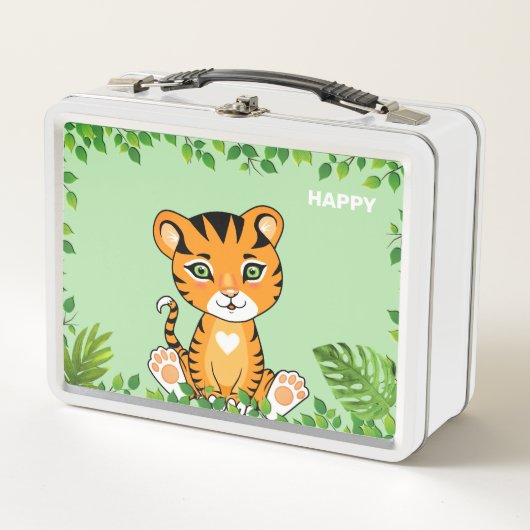 ジャングルのうかわいいハッピータイガー メタルランチボックス (正面)