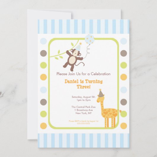 ジャングルのおもしろいの誕生日のパーティの招待状 招待状 (正面)