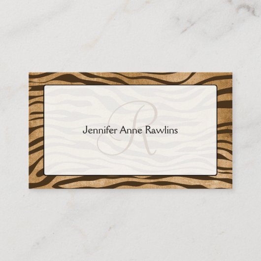 ジャングルのアニマルプリントのモノグラムのイニシャル 名刺 (正面)