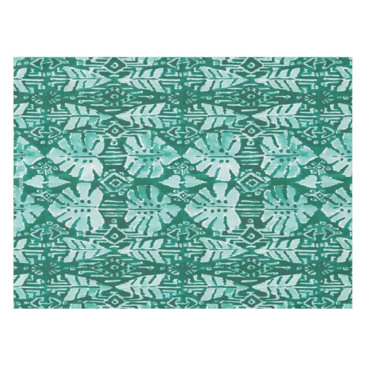 ジャングルのイカットのハワイの緑の種族の熱帯 テーブルクロス (正面(横))