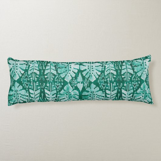 ジャングルのイカットのハワイの緑の種族の熱帯 ボディピロー (裏面)