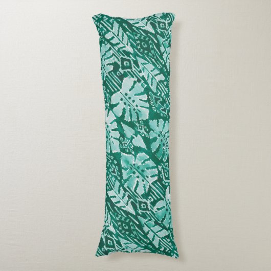 ジャングルのイカットのハワイの緑の種族の熱帯 ボディピロー (正面縦)