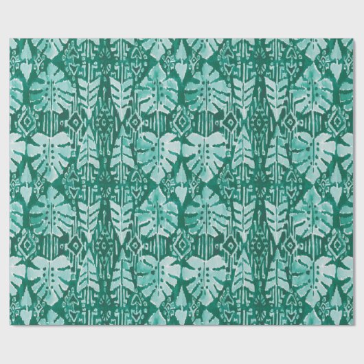 ジャングルのイカットのハワイの緑の種族の熱帯 ラッピングペーパー (フラット)