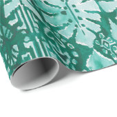 ジャングルのイカットのハワイの緑の種族の熱帯 ラッピングペーパー (ロールコーナー)