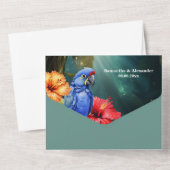 ジャングルのオウムの熱帯花の森 オールインワン招待状 (裏面)