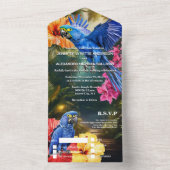 ジャングルのオウムの熱帯花の森 オールインワン招待状 (内側)